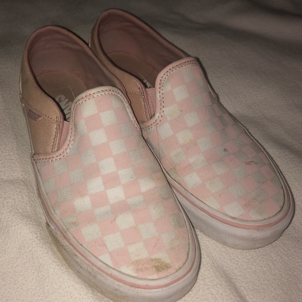 USED White and Pink Checkerboard Vans